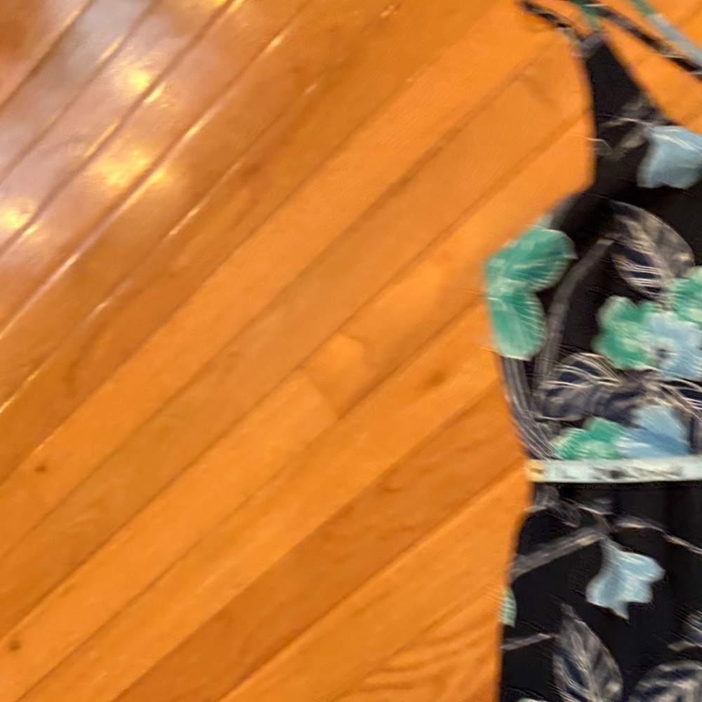 LOFT Navy Dress with Teal and Light Blue Floral Accents - Picture 6 of 8